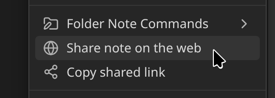 The note menu showing the share option