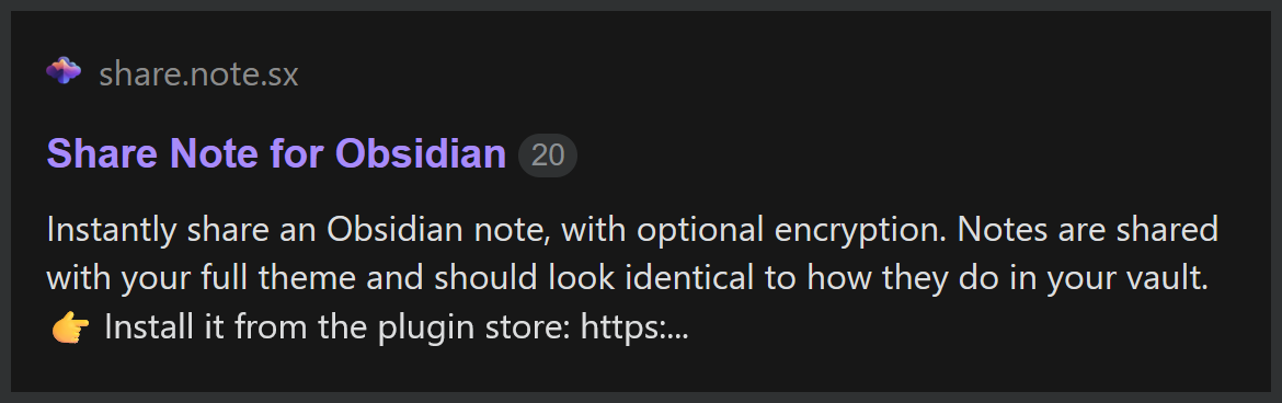 A link preview of a shared note in the Obsidian forum